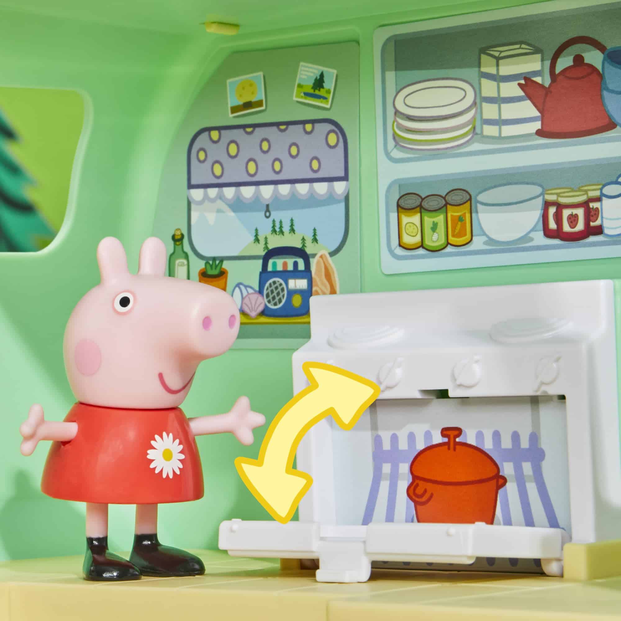 Cheerful pink piglet invites kids to imaginative cooking adventures in a colorful kitchen scene.