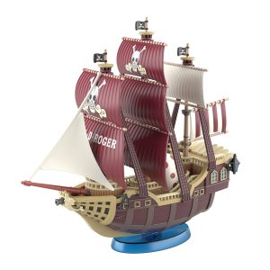 Intricate Jolly Roger pirate ship model with vibrant sails, evoking maritime adventure and craftsmanship.