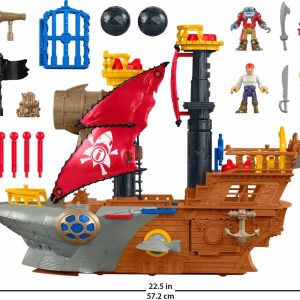 Colorful pirate ship toy with accessories for imaginative high seas adventures and storytelling.