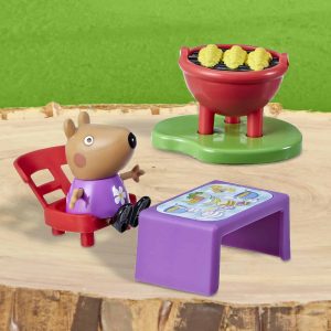 Cheerful animal character at colorful table, evoking imaginative play and joyful outdoor gatherings.