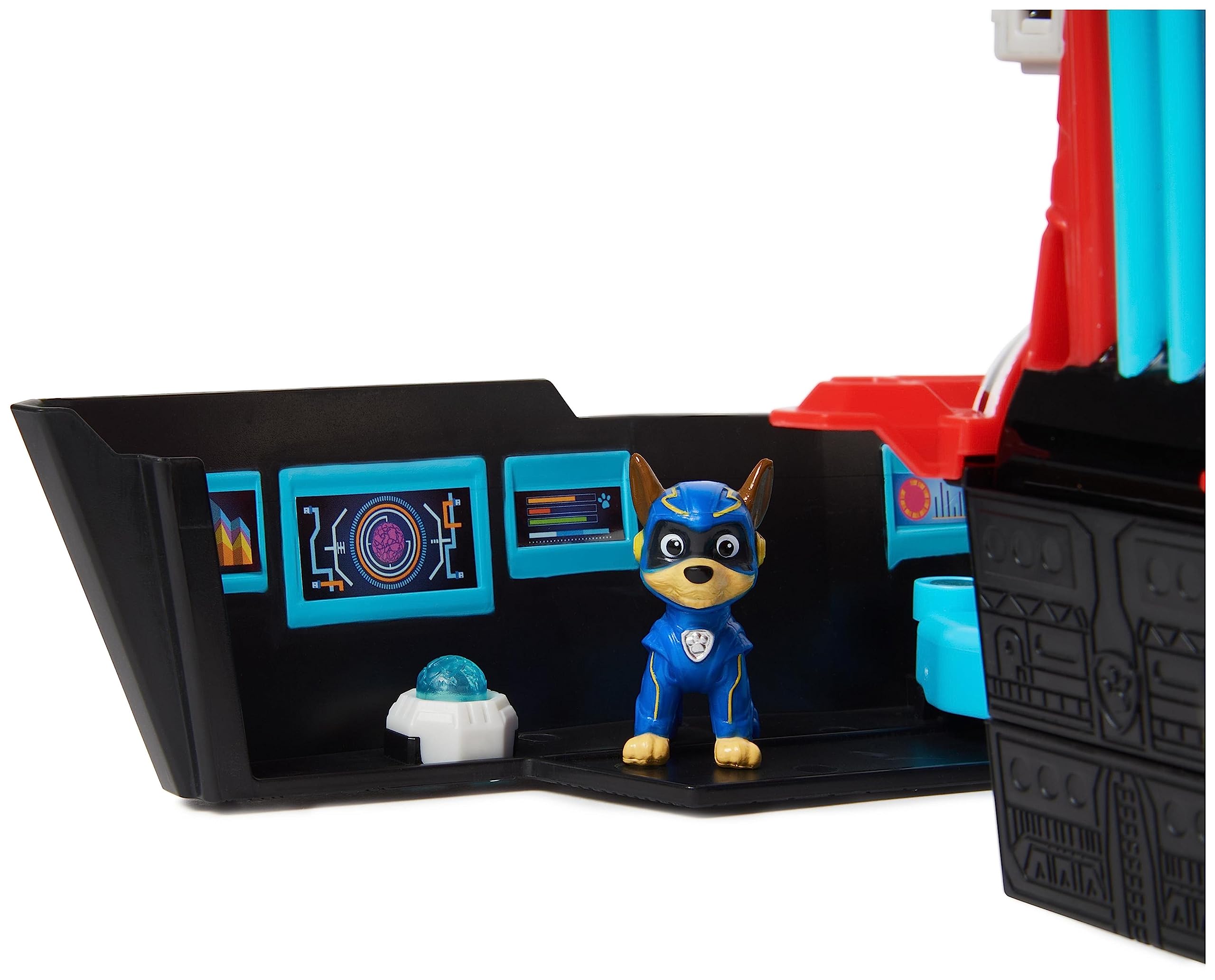 Playful blue dog hero in a vibrant, high-tech toy adventure setting for imaginative kids.