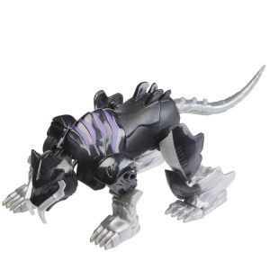 Futuristic robotic wolf figure with metallic claws and striking design, blending technology and wild aesthetics.