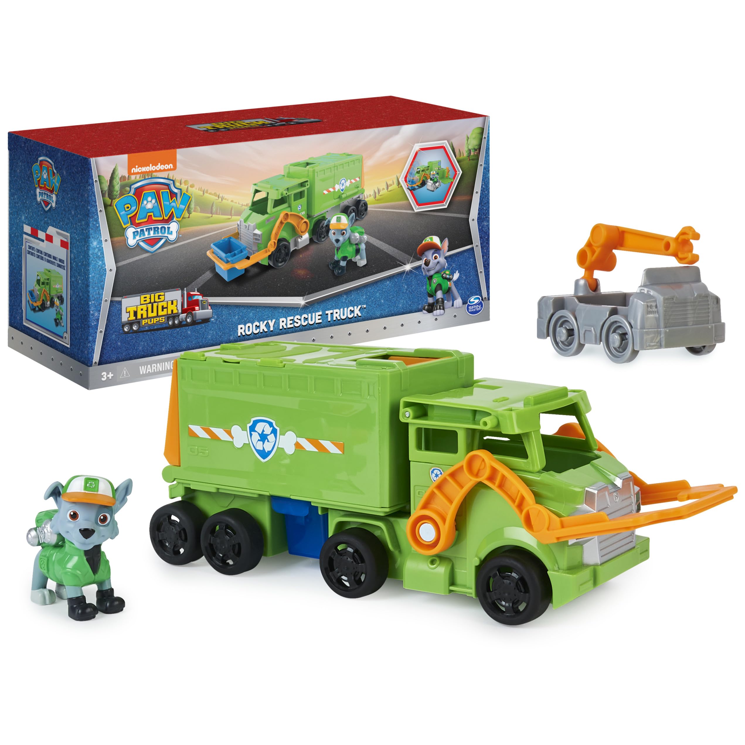 Rocky Rescue Truck playset featuring a vibrant truck, figurine, and construction vehicle for imaginative adventures.