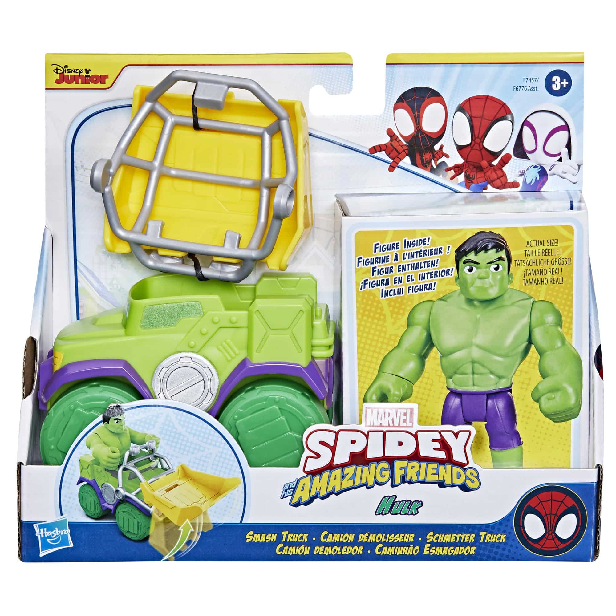 Colorful Spidey and Hulk Toy Set featuring chibi figures and a dynamic vehicle for imaginative play.