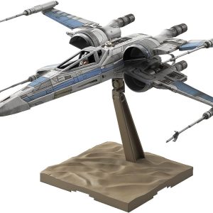 Intricate starfighter model on a dynamic base, showcasing futuristic design and craftsmanship.