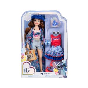 Stitch-themed fashion doll set with stylish outfits and trendy accessories for imaginative play.