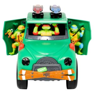 Colorful Teenage Mutant Ninja Turtles truck toy with lights and action figures for imaginative play.