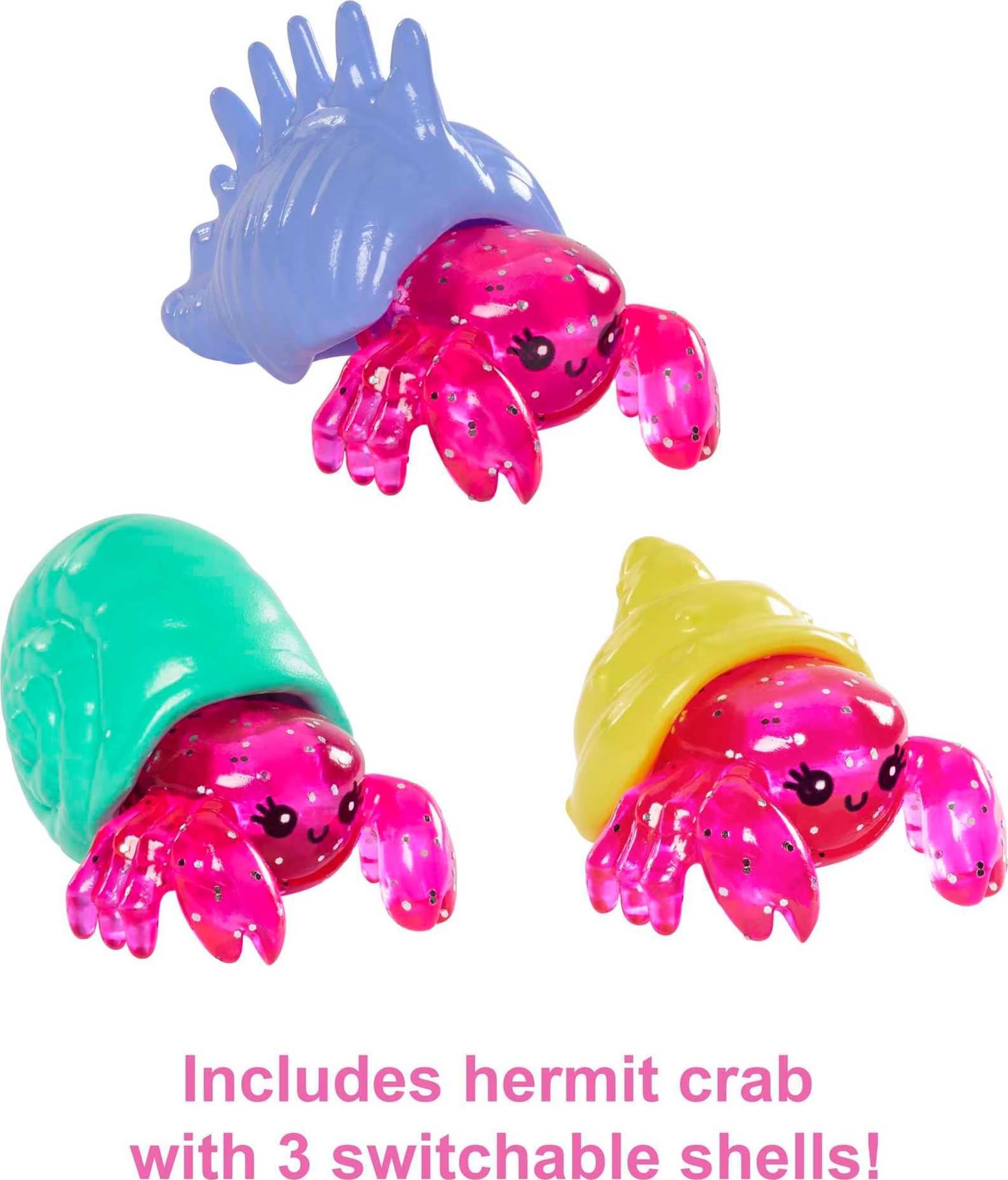 Bright toy hermit crabs with colorful shells for imaginative play and creativity.