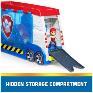 Vibrant rescue toy vehicle with hidden storage and excited figurine for imaginative play.