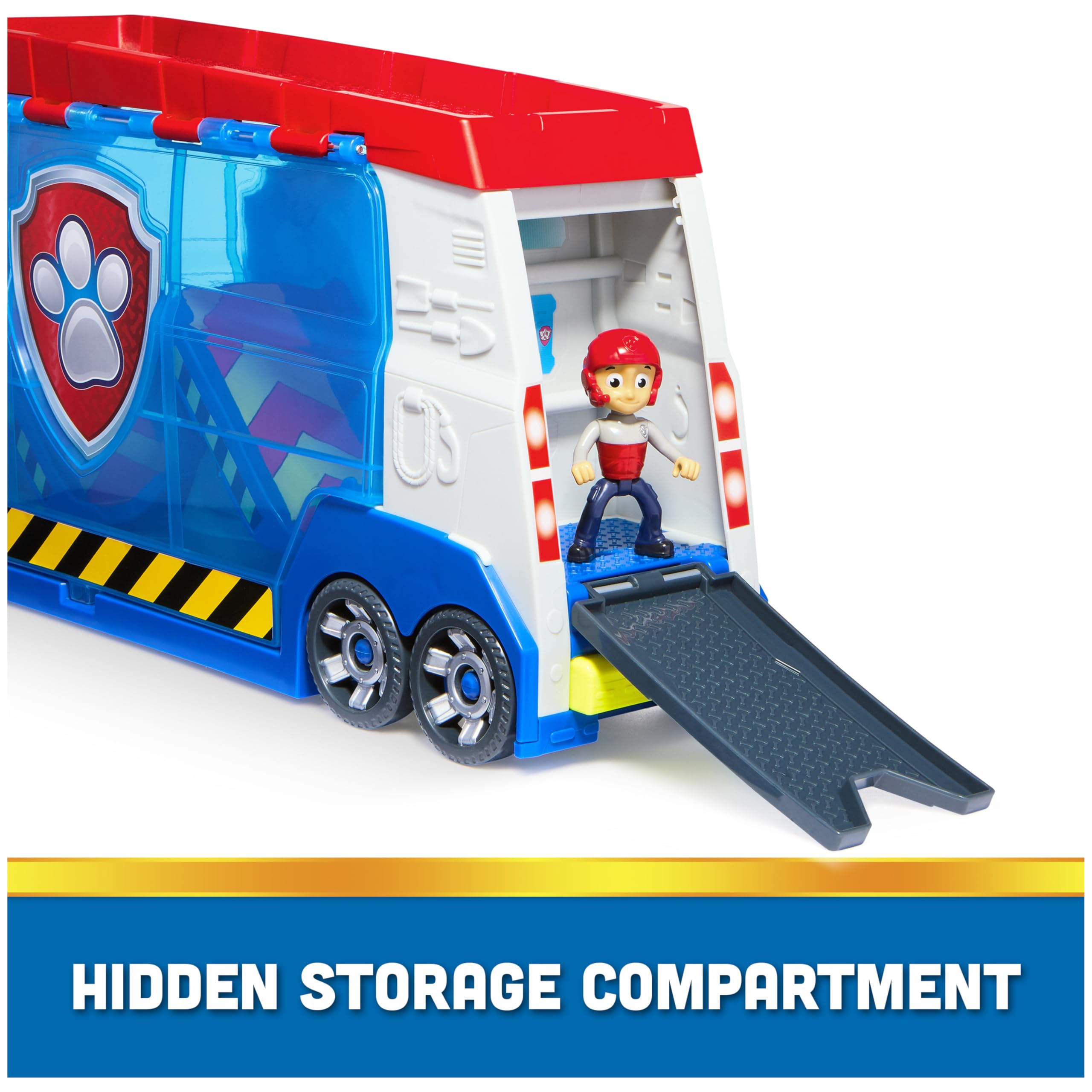 Vibrant rescue toy vehicle with hidden storage and excited figurine for imaginative play.