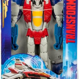 Transformers Starscream action figure in vibrant packaging showcases dual robot and jet forms.
