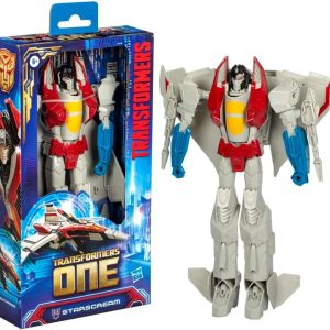 Transformers Starscream action figure with vibrant packaging and dynamic design from the Transformers: One series.