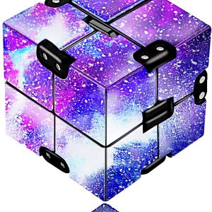 Vibrant cosmic cube with galaxy design offers a captivating 3D puzzle experience.