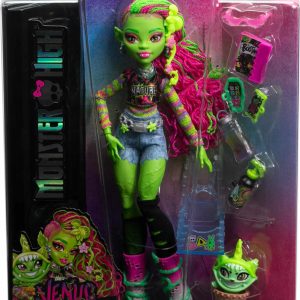 Trendy vibrant doll with green skin and pink hair, perfect for imaginative play and storytelling.
