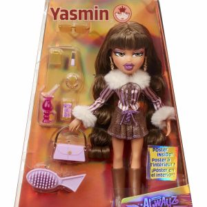 Yasmin Bratz doll in plaid fashion with chic accessories, embodying playful early 2000s style.