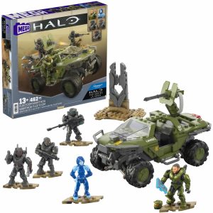 Halo Mega Bloks vehicle set with Master Chief, UNSC soldiers, and 462 pieces for immersive play.