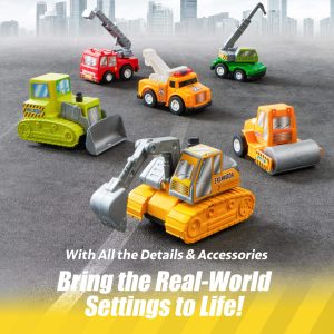 Colorful miniature construction vehicles inspire imaginative play and learning about real-world engineering concepts.