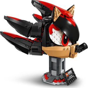Striking LEGO character build in black and red with expressive features and dynamic design.