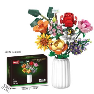 Vibrant building block flower bouquet in an elegant vase, perfect for creative decor.