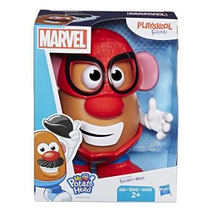 Colorful Spider-Man Mr. Potato Head toy, perfect for preschoolers imaginative play and creativity.