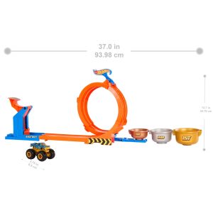 Colorful toy racing track with loop, vehicle, and targets for exciting imaginative play.