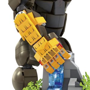 Futuristic mechanized figure with yellow hand coexisting with vibrant nature and flowing water.