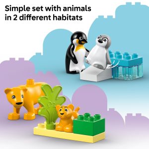 Animal Habitat Playset: Explore a lions savannah and playful penguins in an icy world.