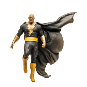 Powerful superhero figure in black and gold costume, featuring a lightning bolt emblem and cape.