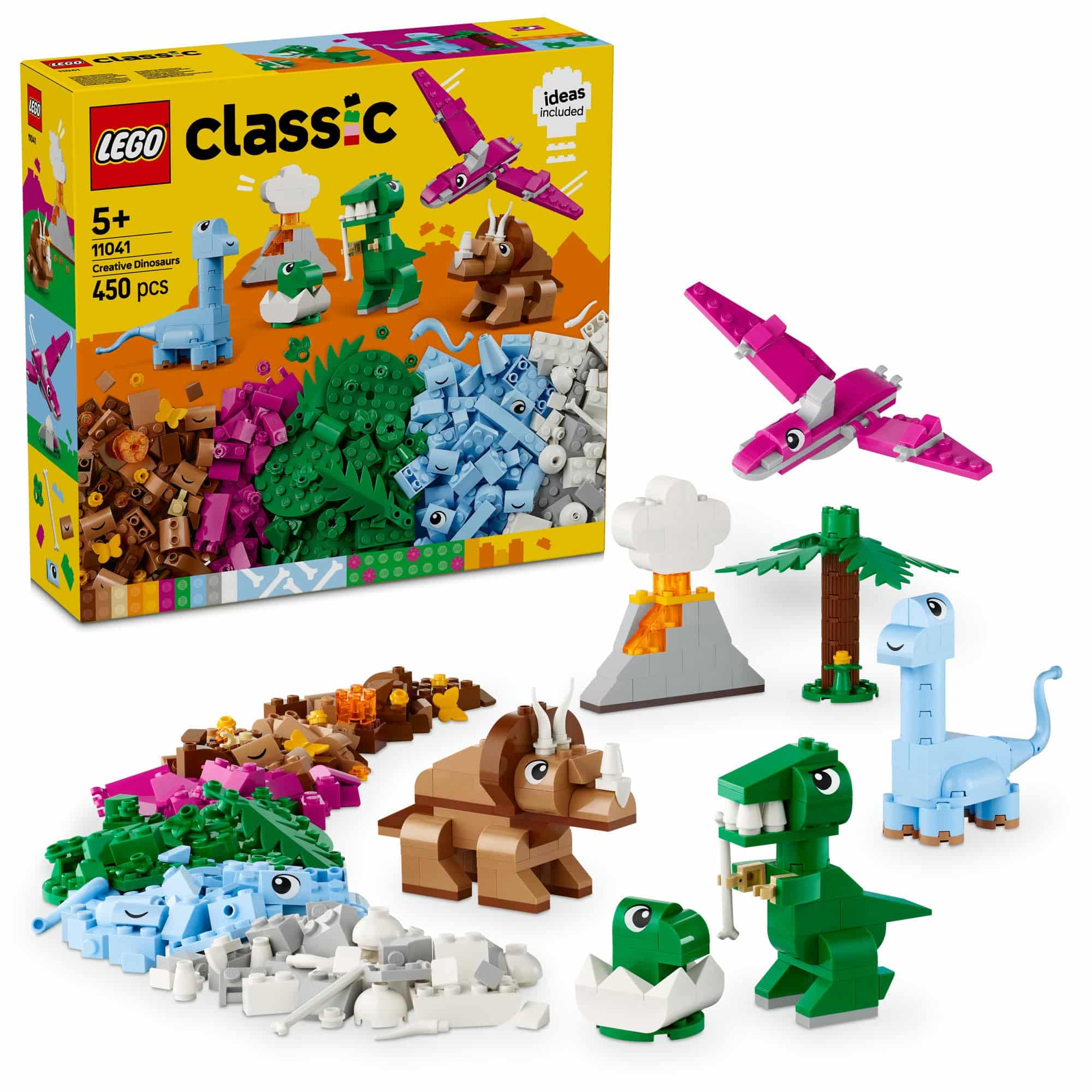 LEGO Prehistoric Adventure Set: Build fun dinosaurs, trees, and a volcano with 650 colorful pieces!