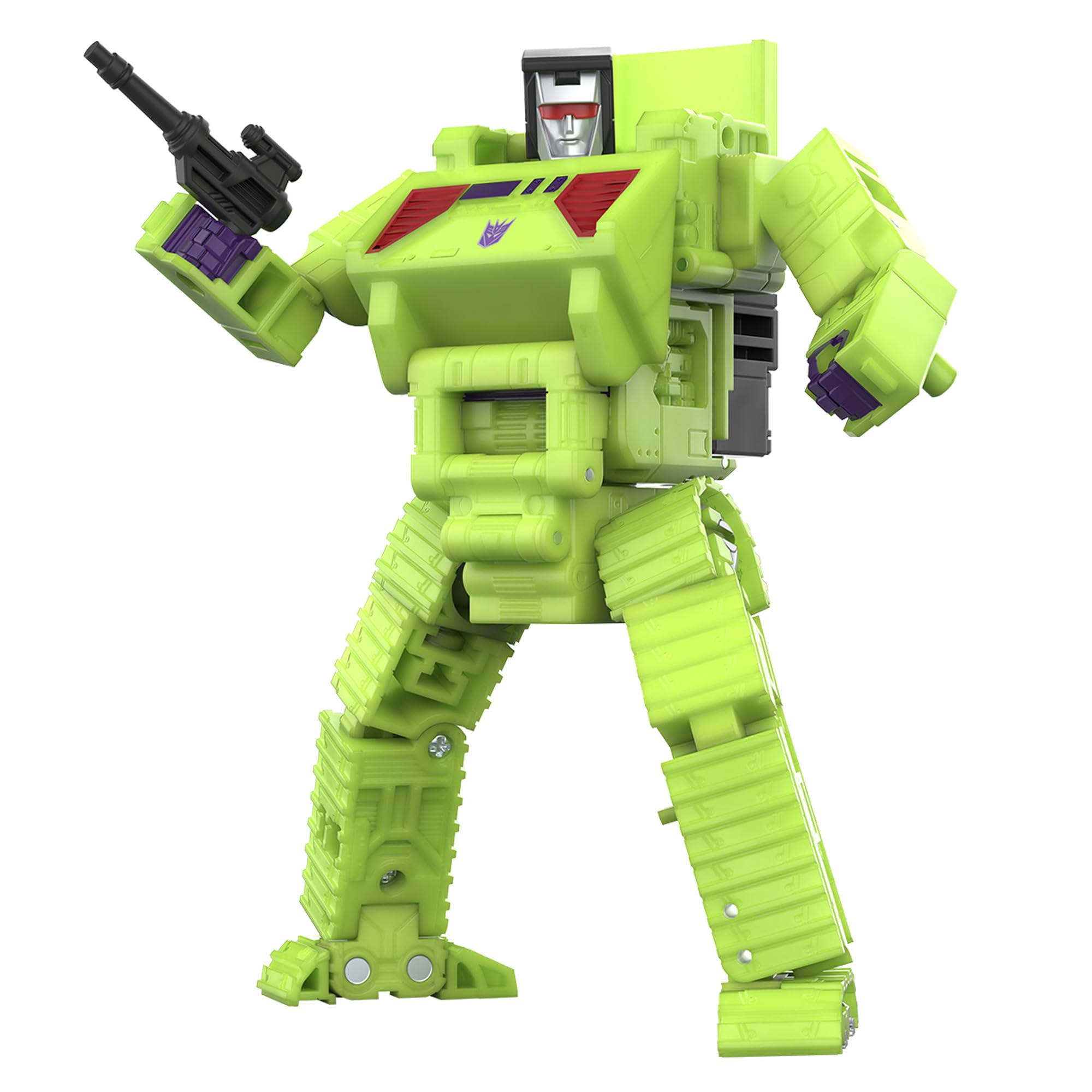 Dynamic green robotic figure in action, featuring angular armor and vibrant accents.