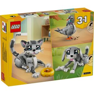 Colorful LEGO 31163 3-in-1 Animal Set: Build a cat, pigeon, or dog for creative play.