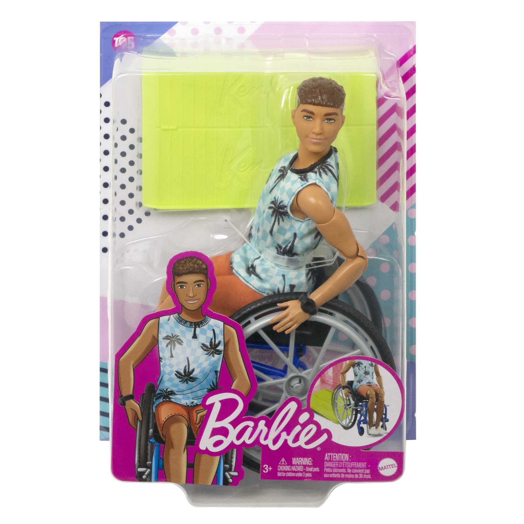 Barbie doll in wheelchair celebrates diversity, featuring stylish attire and vibrant packaging for inclusive play.