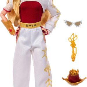 Vibrant fashion doll with blonde hair, stylish outfit, and playful accessories for imaginative play.
