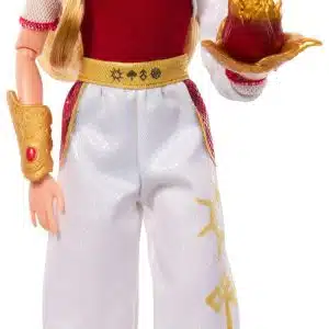 Stylish doll in vibrant red and white outfit, exuding modern superhero elegance and confidence.