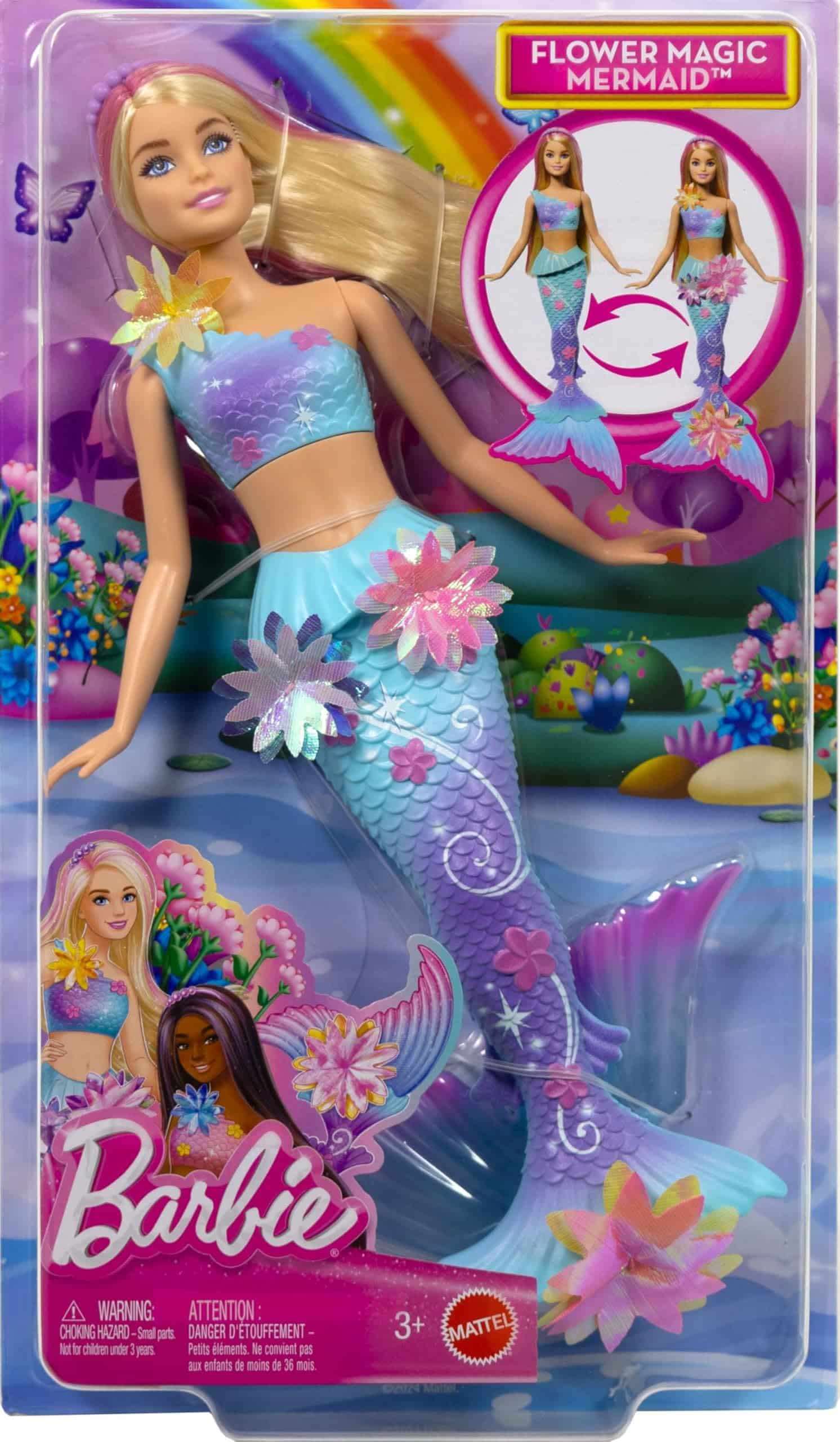 Whimsical Flower Magic Mermaid Barbie Doll in vibrant packaging, perfect for imaginative underwater adventures.