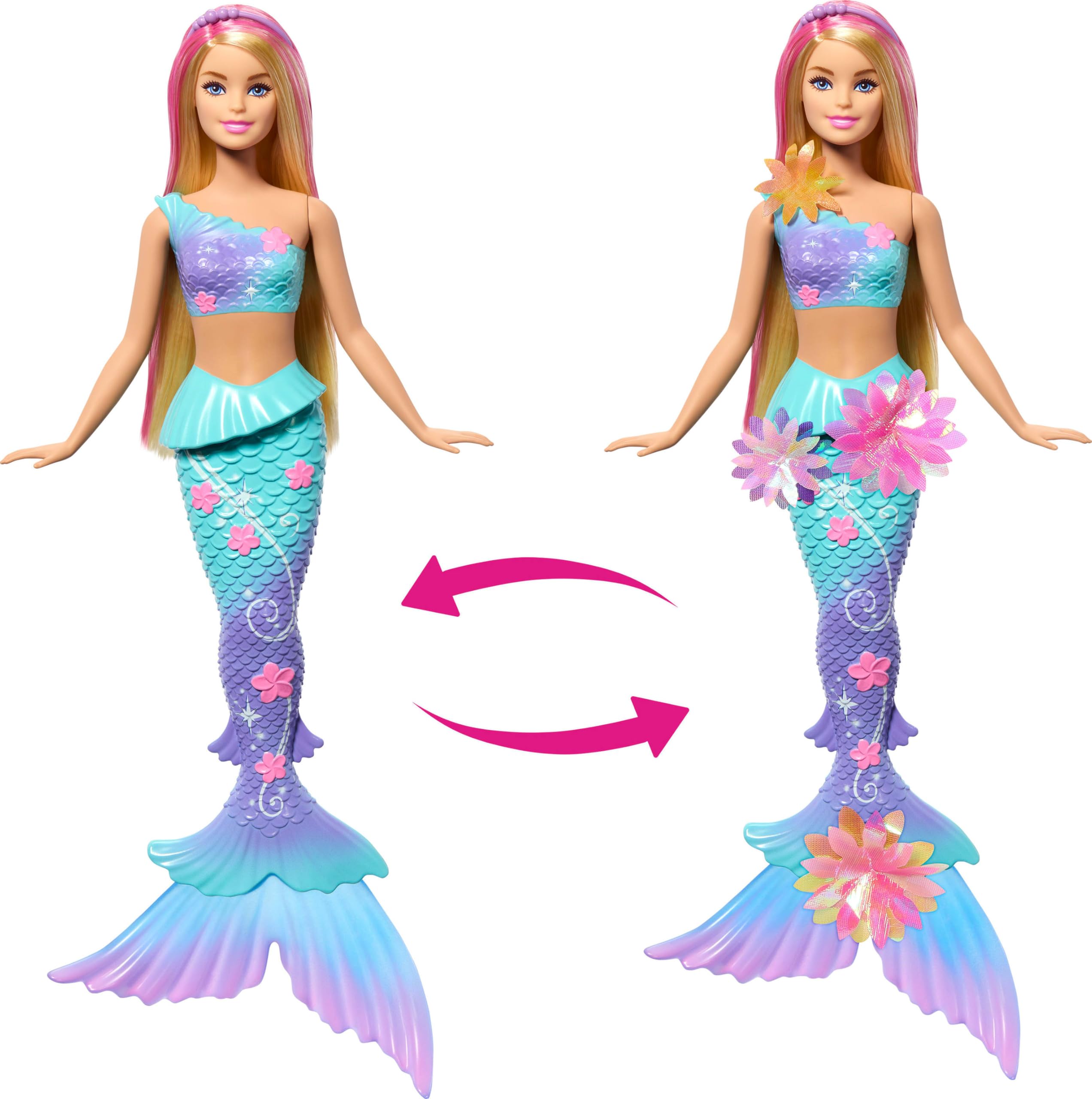 Colorful mermaid dolls with flowing hair and interchangeable outfits for imaginative underwater adventures.