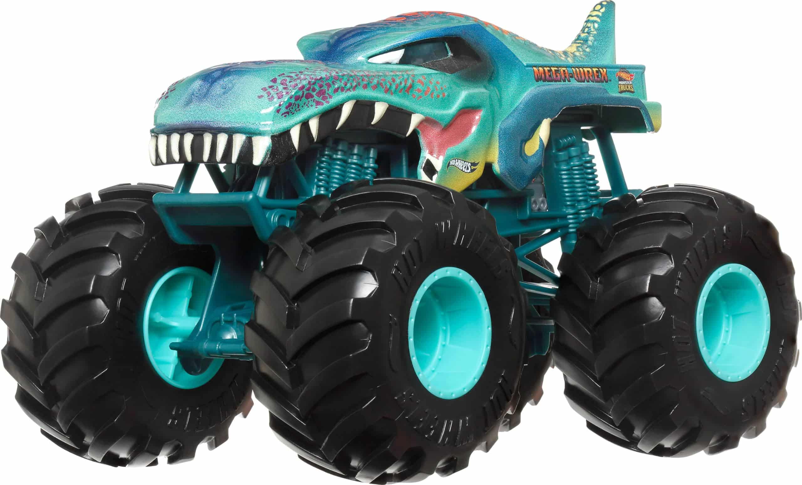 Colorful shark-themed monster truck for kids, built for adventurous play on any terrain.