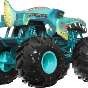 Vibrant reptile monster truck toy with detailed design and oversized tires for imaginative adventures.