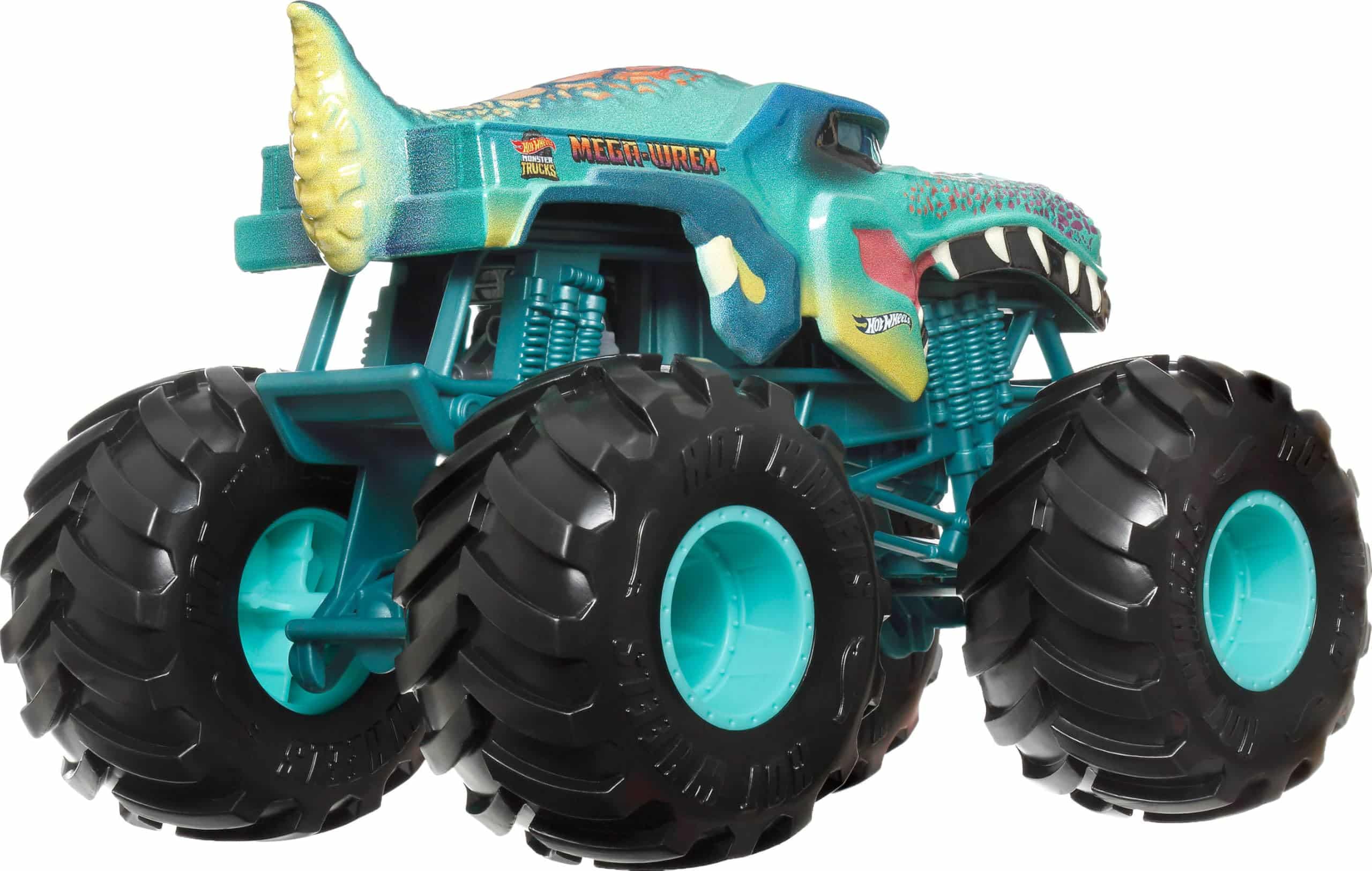 Vibrant reptile monster truck toy with detailed design and oversized tires for imaginative adventures.