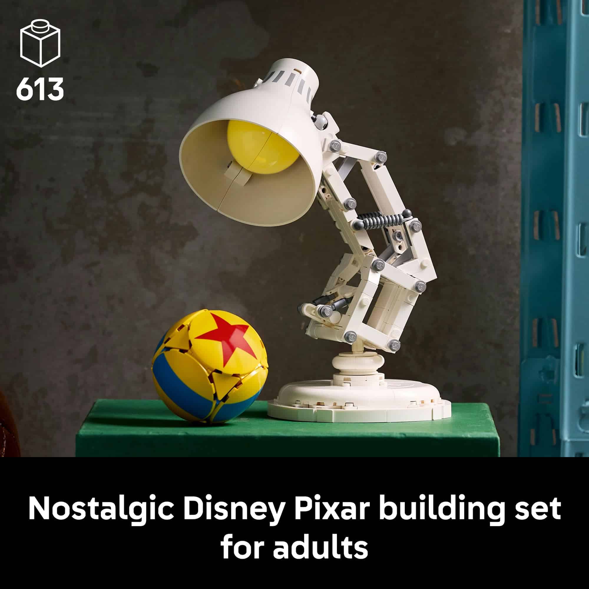 Charming Disney Pixar building set for adults featuring Luxo Jr. and a colorful ball.