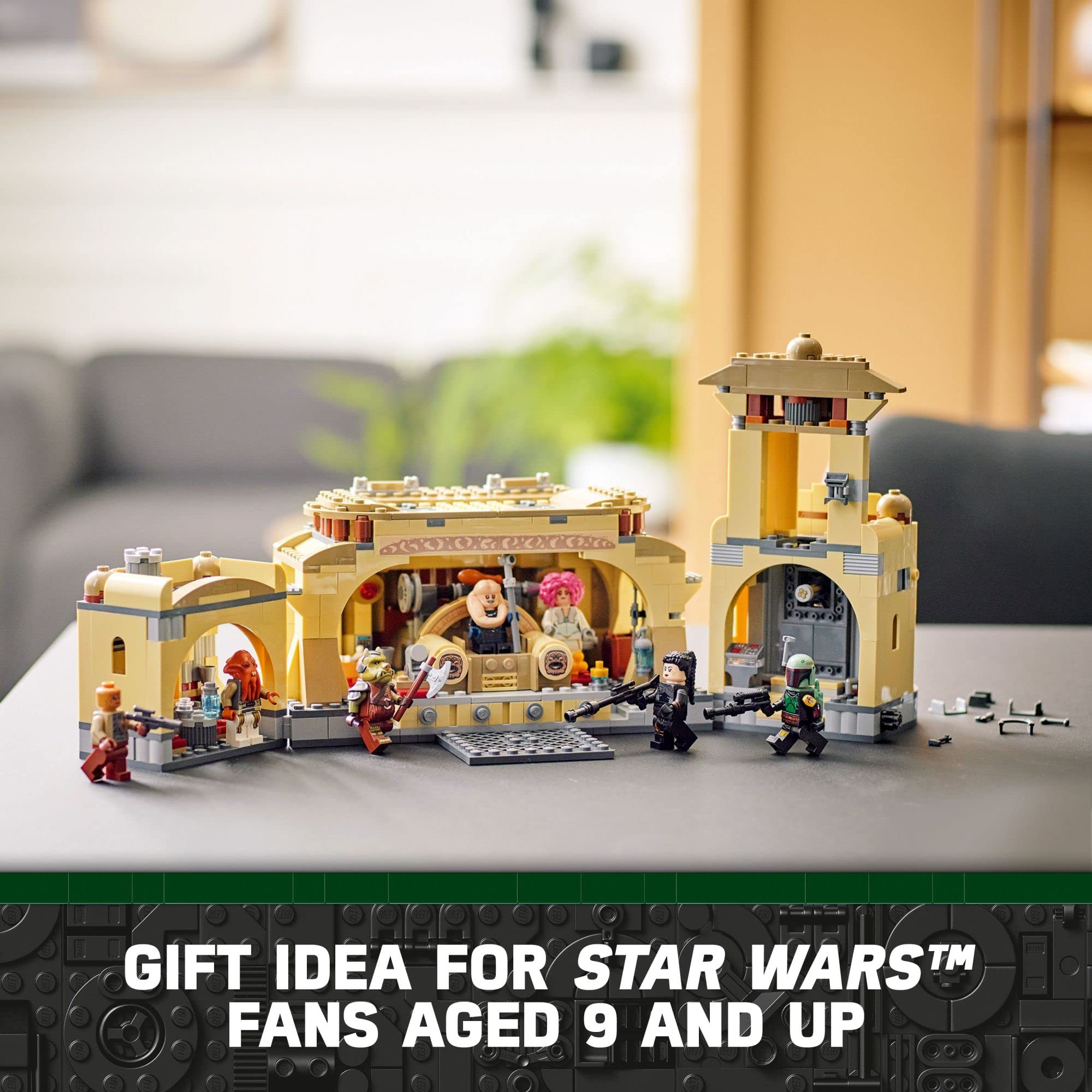 Vibrant LEGO Star Wars Cantina set for ages 9+, featuring dynamic minifigures and intricate details.