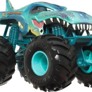 Shark-themed toy monster truck with vibrant colors and oversized tires for adventurous play.