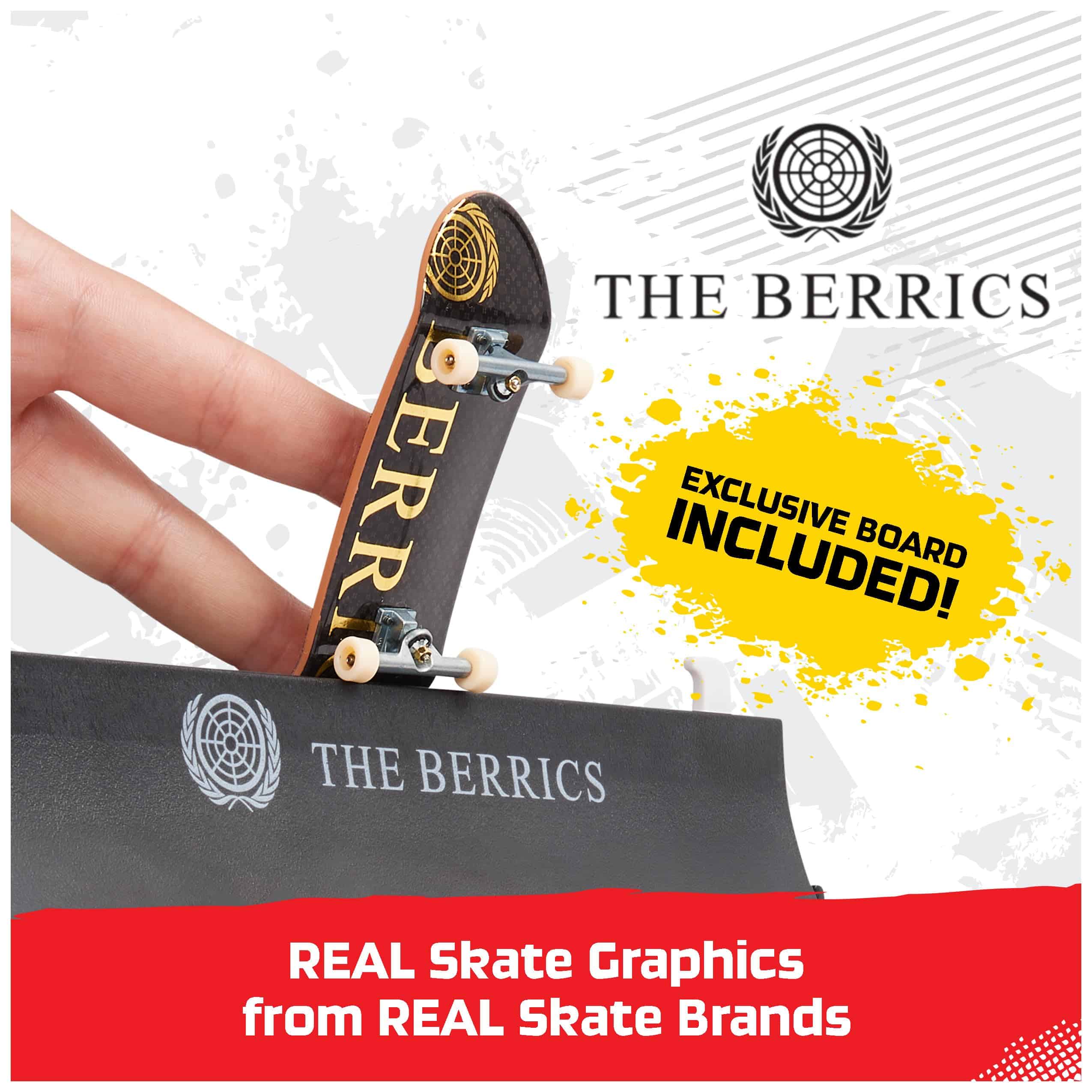 Fingerboard tricks featuring REAL skate graphics from The Berrics; exclusive product promotion.