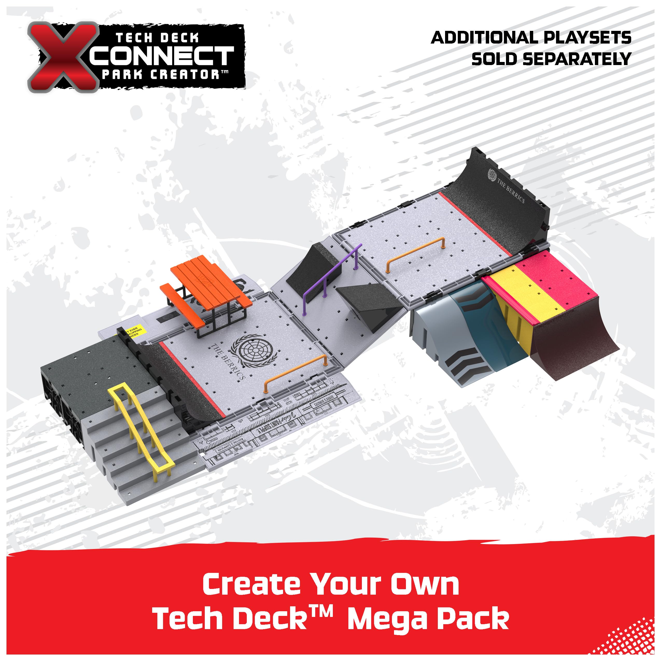 Colorful miniature skatepark toy set with modular ramps and vibrant obstacles for creative play.