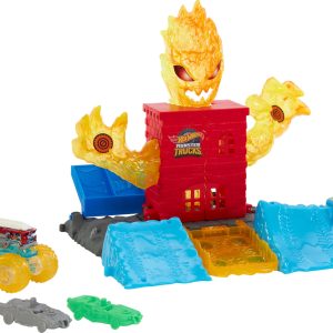 Hot Wheels Monster Trucks Arena Smashers Semi Finals Playset Interlocking Playset with 1 Hot Wheels Monster Truck and 2 Broken Cars HTP39