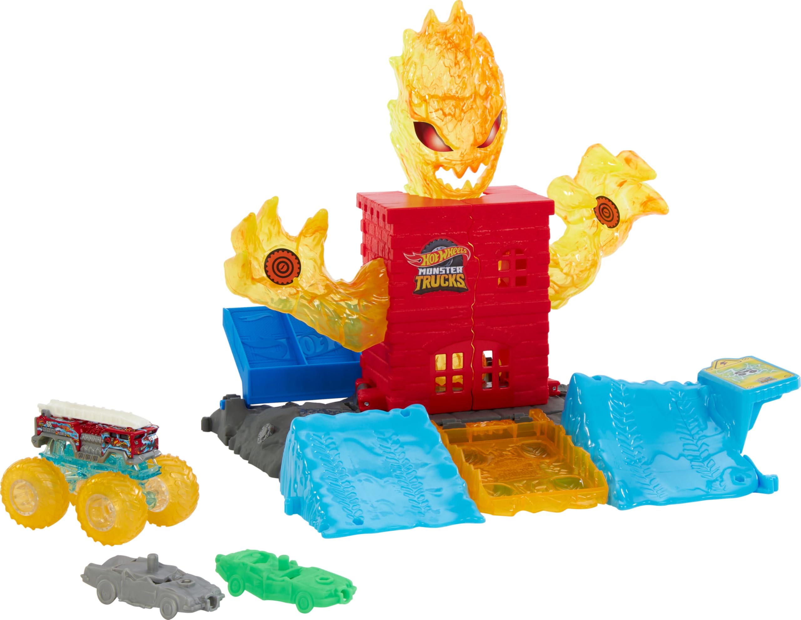 Hot Wheels Monster Trucks Arena Smashers Semi Finals Playset Interlocking Playset with 1 Hot Wheels Monster Truck and 2 Broken Cars HTP39