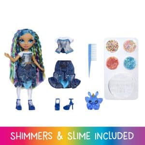 Rainbow High Rainbow Shimmers with Slime – Skyler, Blue 27cm Fashion Doll, Create a Rainbow Doll, Slime Kit, Pet Bunny, Kids Gift 4+