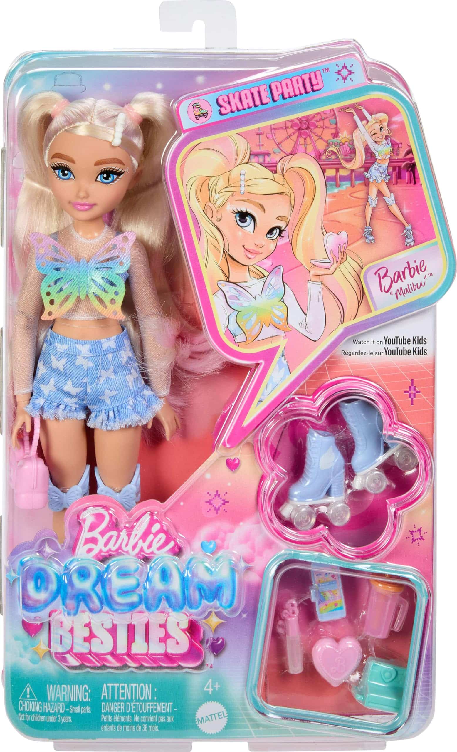 Barbie Dream Besties Doll and Accessories, Barbie Malibu” Posable Roller Skating Fashion Doll with Blonde Hair, 9 Makeup Themed Pieces - Image 6