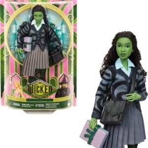 Mattel Universal Wicked Elphaba Fashion Doll & Accessories with Green Skin, Braided Black Hair, Posability & Removable School Uniform