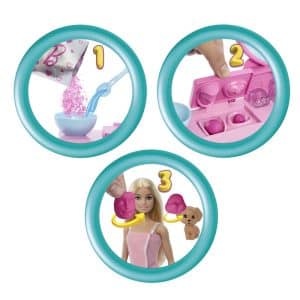 Barbie Face Mask Toy Playset with Doll & 10+ Accessories Including 3 Powder Packs to Make Dough Masks, Spa Furniture, Pet Puppy, Sticker Sheet, & More